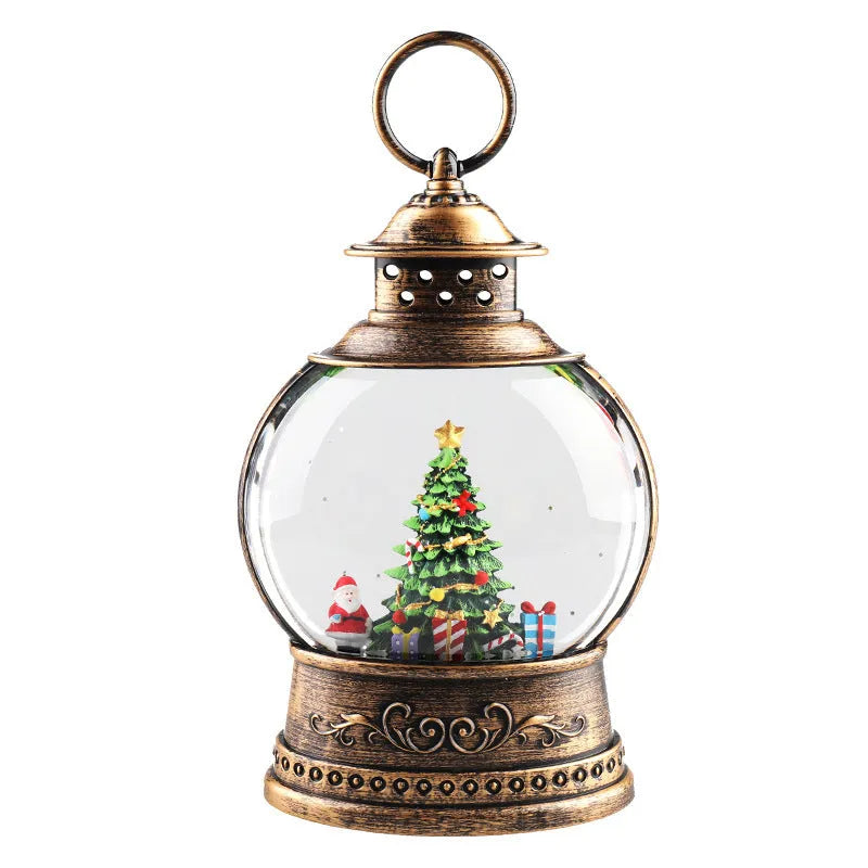 Christmas decoration wind lamp music box rotating crystal ball plastic night light in flat round shape