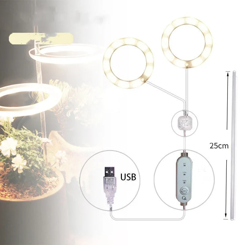 USB LED plant grow light with acrylic stick showing pink/white or yellow colour options
