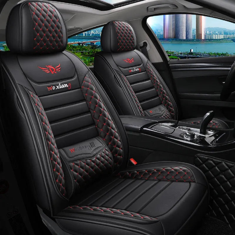 Leather car seat cushion with high elastic sponge filling shown in a red colour on a car seat.