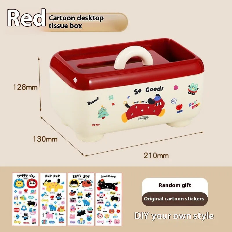 Red and brown cartoon-style plastic desktop storage organiser with grid pattern for stationery and sundries.