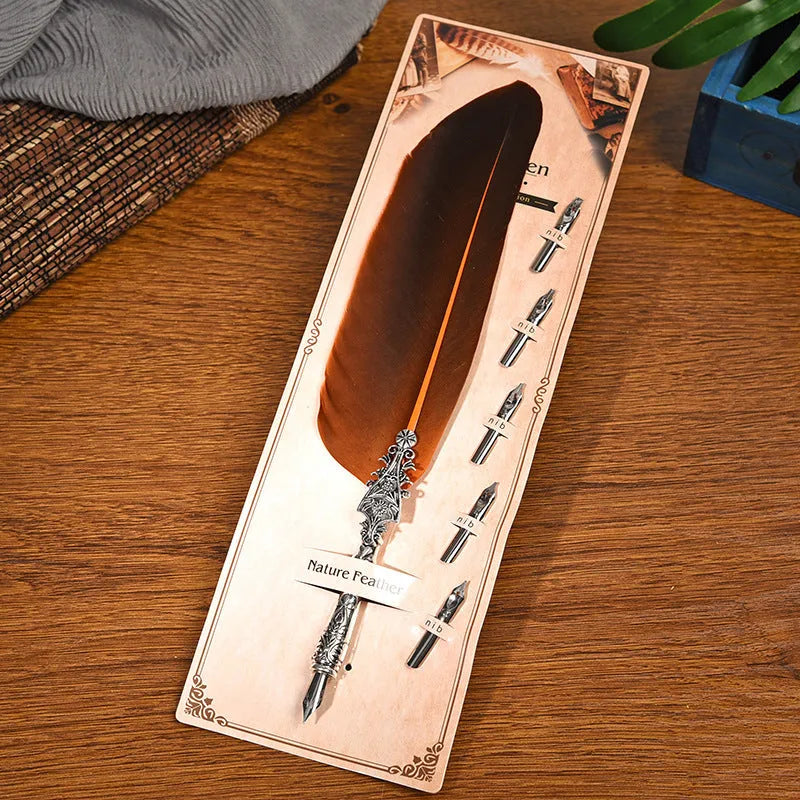 European retro vintage feather pen with zinc alloy shell in various colours measuring 30x13x4 cm