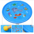 Blue PVC children's water spray play mat with marine animal designs for outdoor garden use
