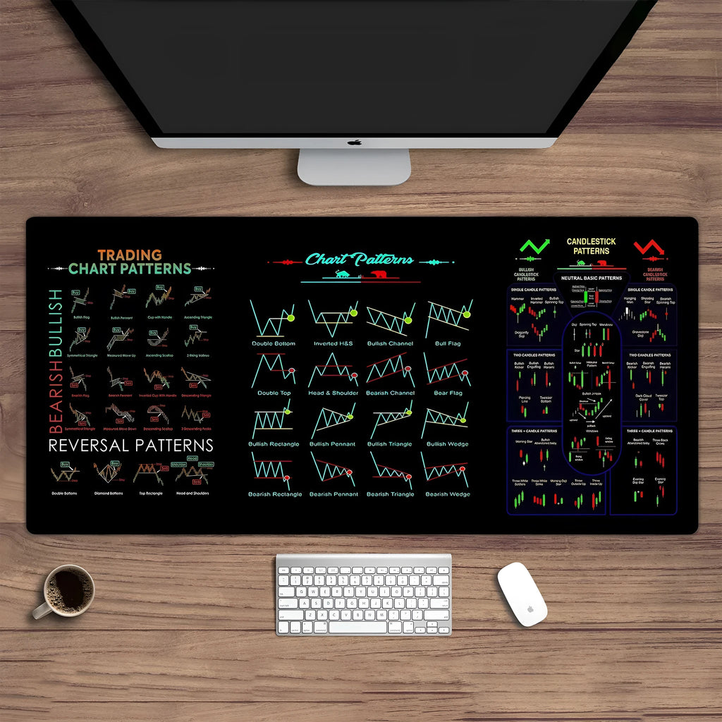 Large black rubber calculator mouse pad on a wooden desk