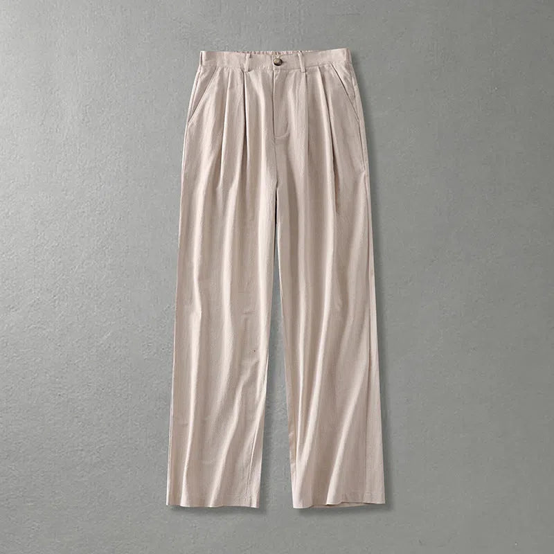 Men's cotton linen loose straight pants in solid colour, size L-9XL