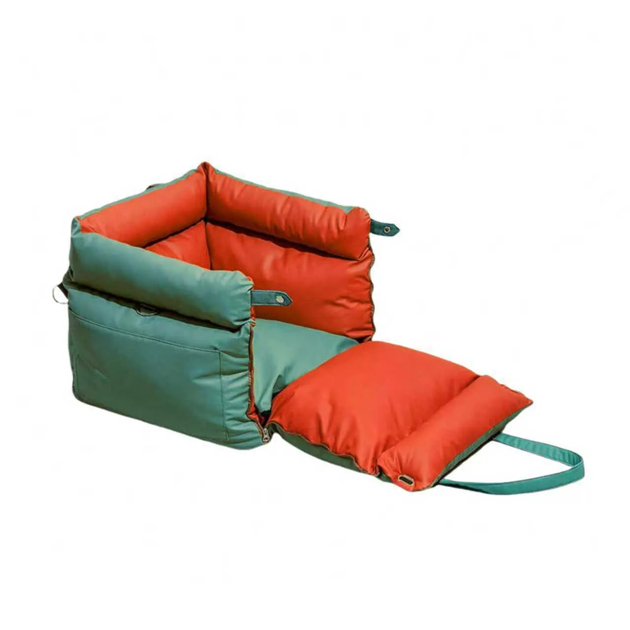 Green waterproof pet car nest with removable cover for dogs, dimensions 55cm by 50cm by 45cm