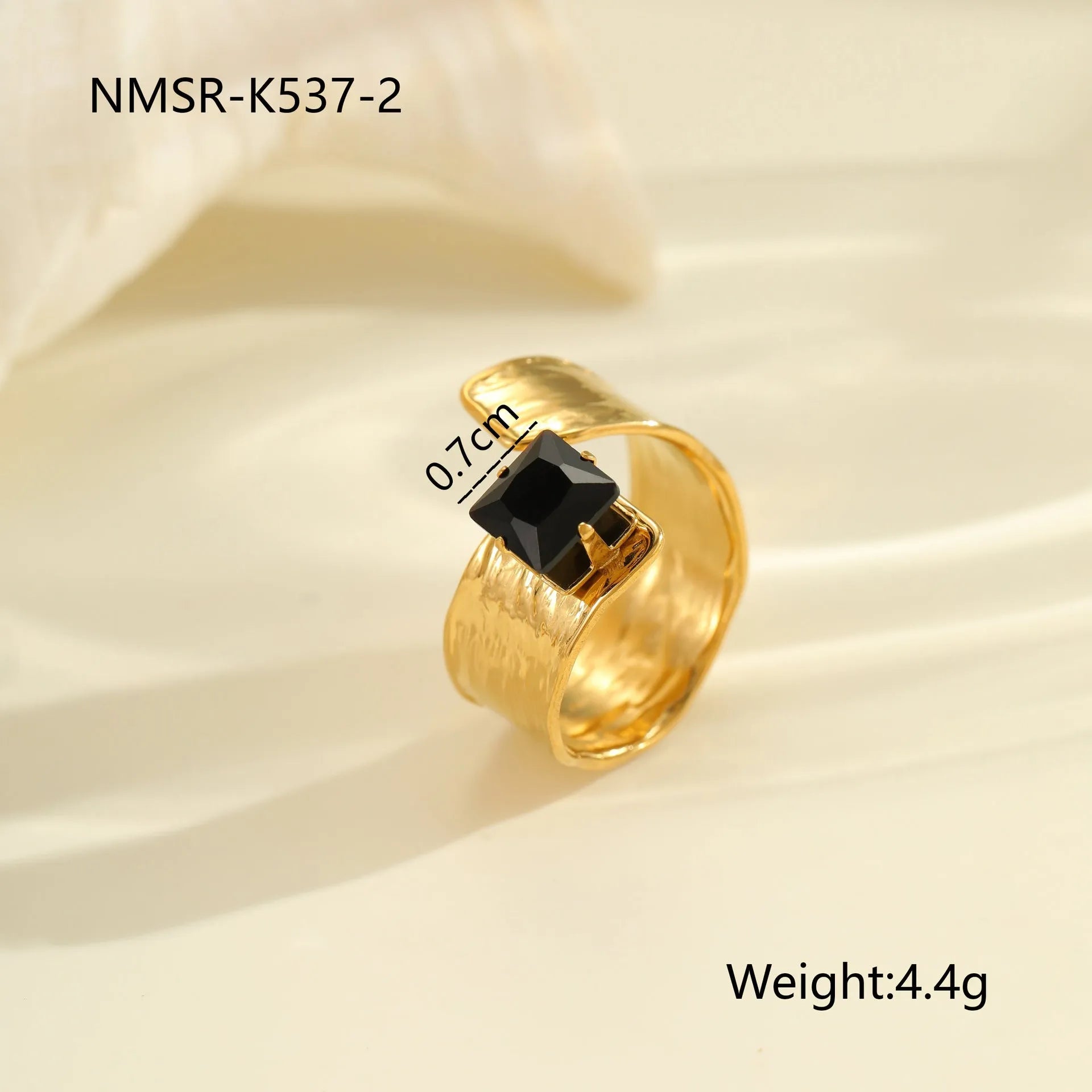 Geometric open mouth adjustable ring with inlaid zircon detailing on electroplated stainless steel