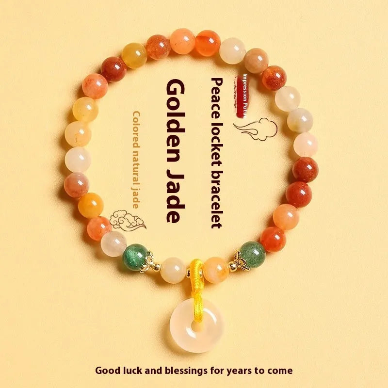 Handmade natural jade and agate bracelet with safety buckle and peace clasp.