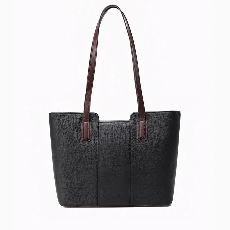 Genuine leather women's commuter shoulder bag in box-type design with mobile phone pocket