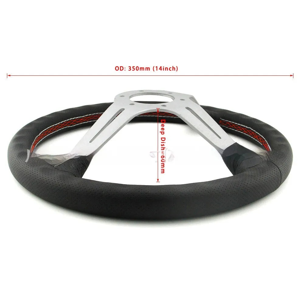Leather 14-inch steering wheel with middle concave section showing black skeleton option