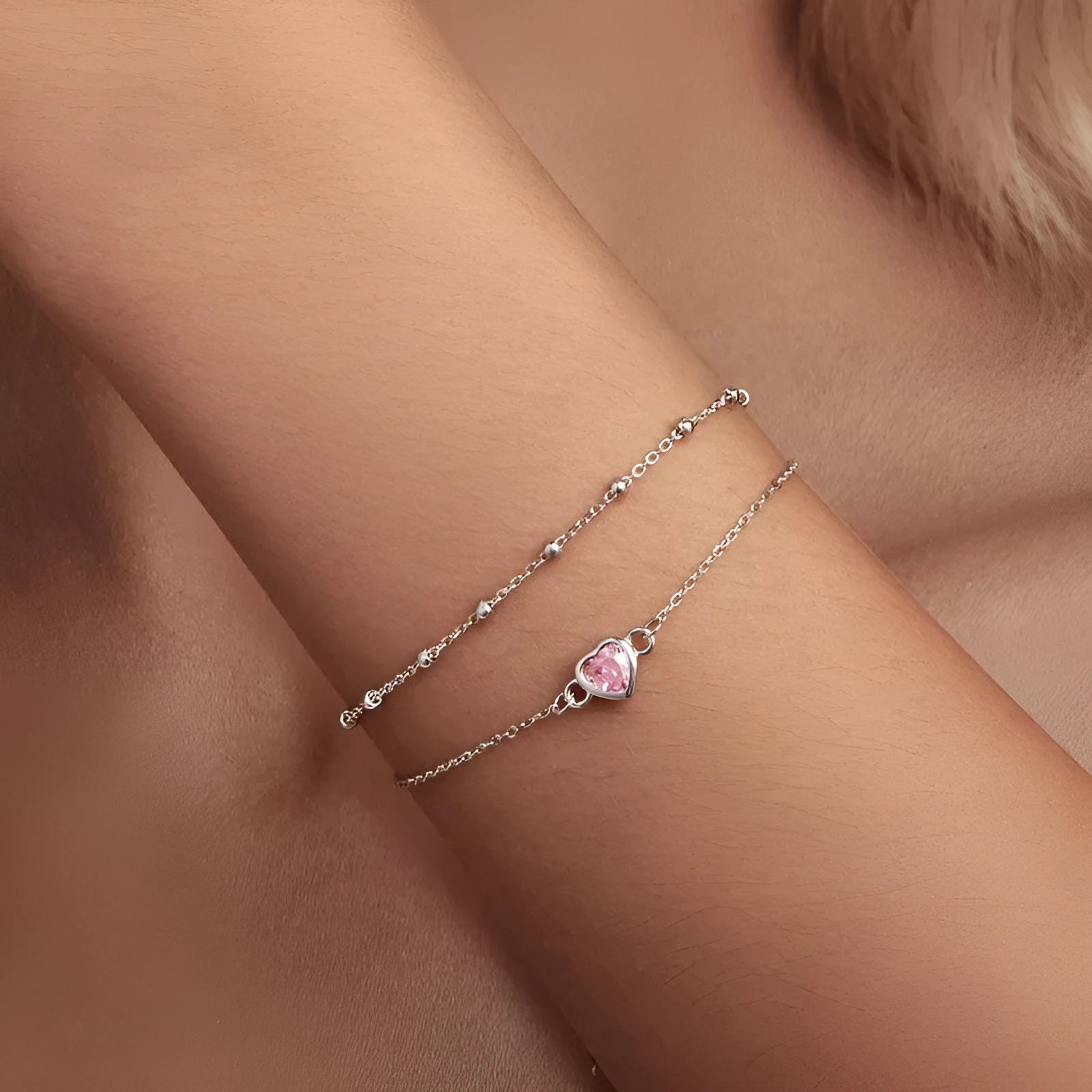 Women's sweet style 925 sterling silver bracelet with a small heart pendant on an adjustable chain.
