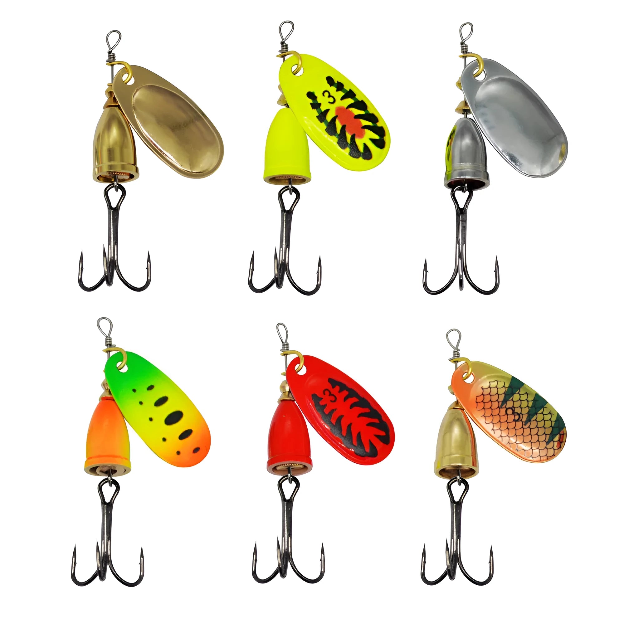 R composite rotating sequins copper bell metal fishing lure in seven colour options including rose gold and yellow green