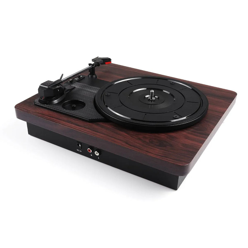 Record player phonograph requires external amplifier, compact turntable 300x250x100mm with multiple plug standards