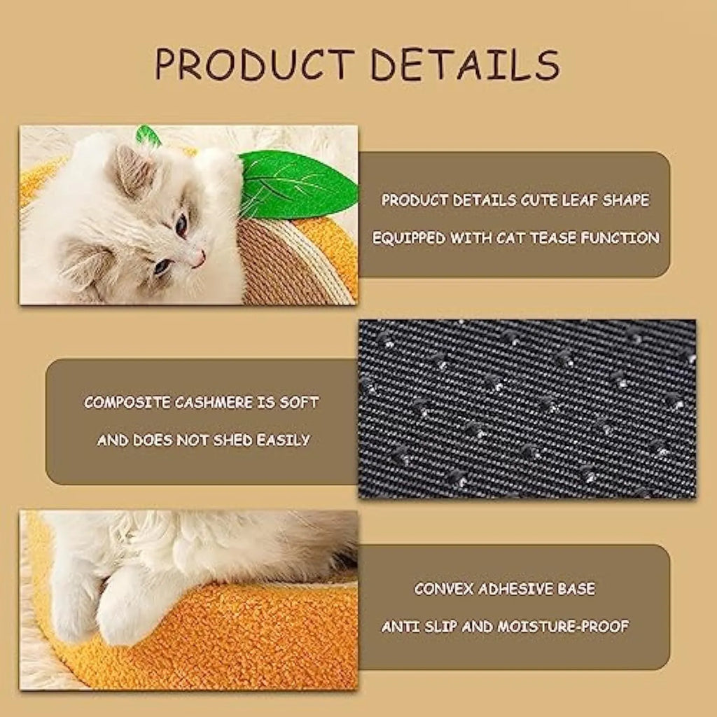 Yellow fruit-shaped sisal cat scratching board with concave sleeping centre