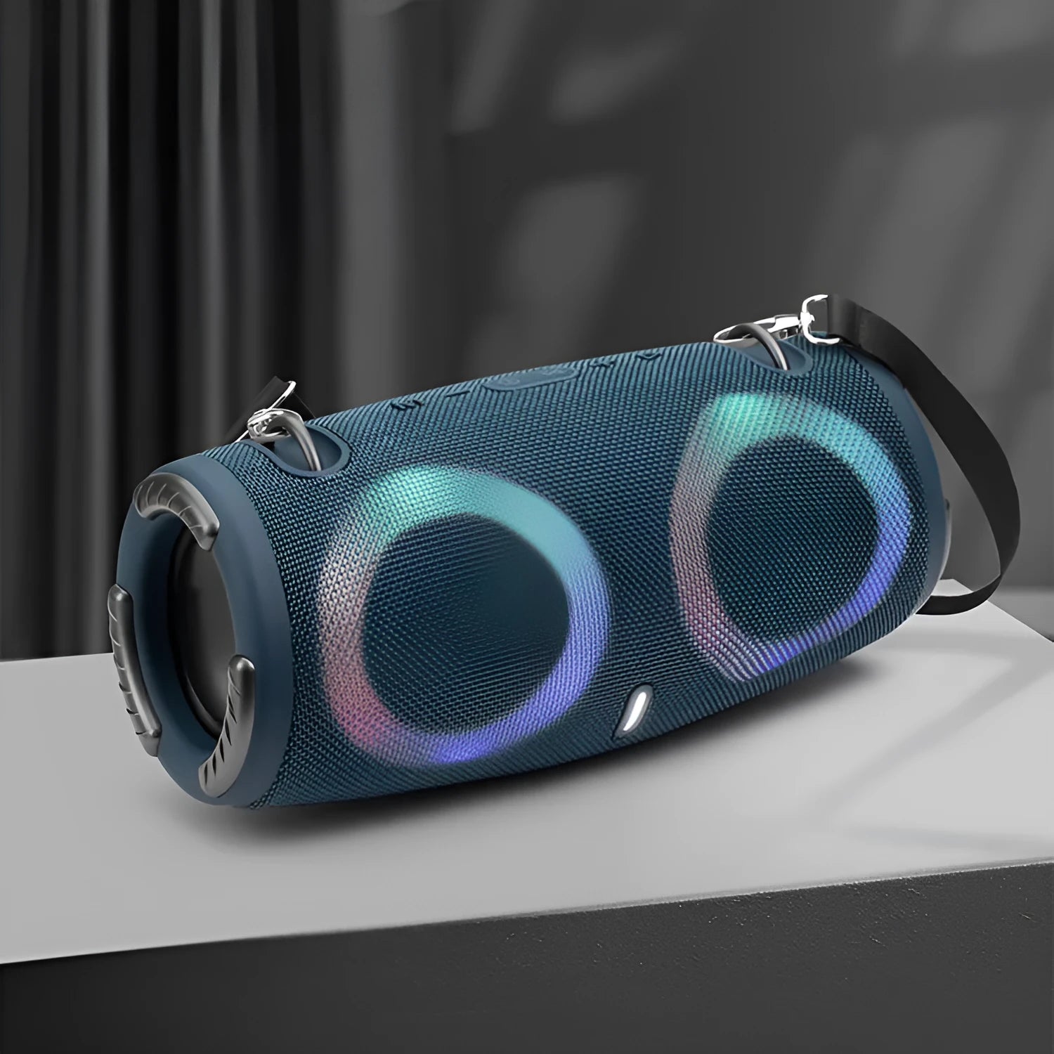 War Drum Three-generation portable Bluetooth speaker with RGB coloured lights in a choice of five colours.