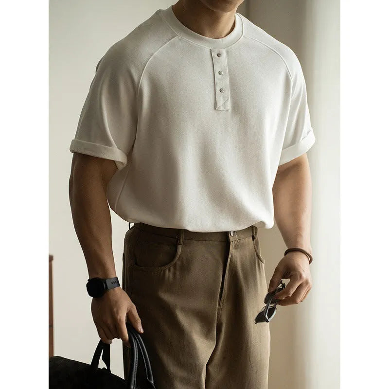 Women's loose-fitting casual pullover top with terry texture fabric and raglan sleeves