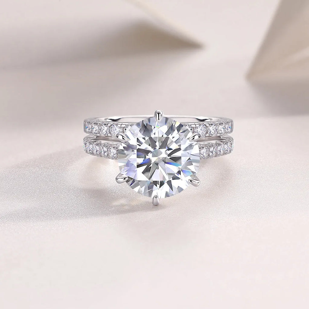 5-carat moissanite diamond look ring set S925 silver platinum plated with GRA certificate gift box
