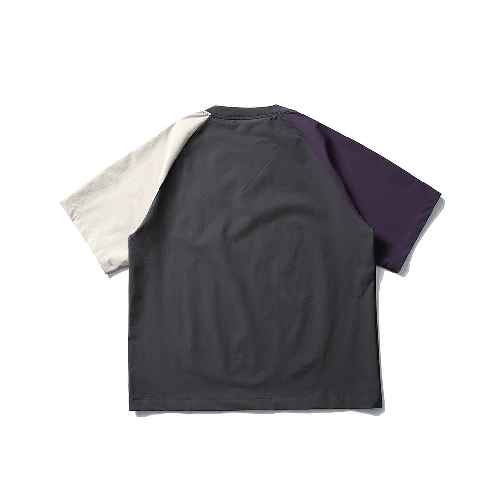 Dark grey men's t-shirt with contrast colour raglan sleeves and loose fit design