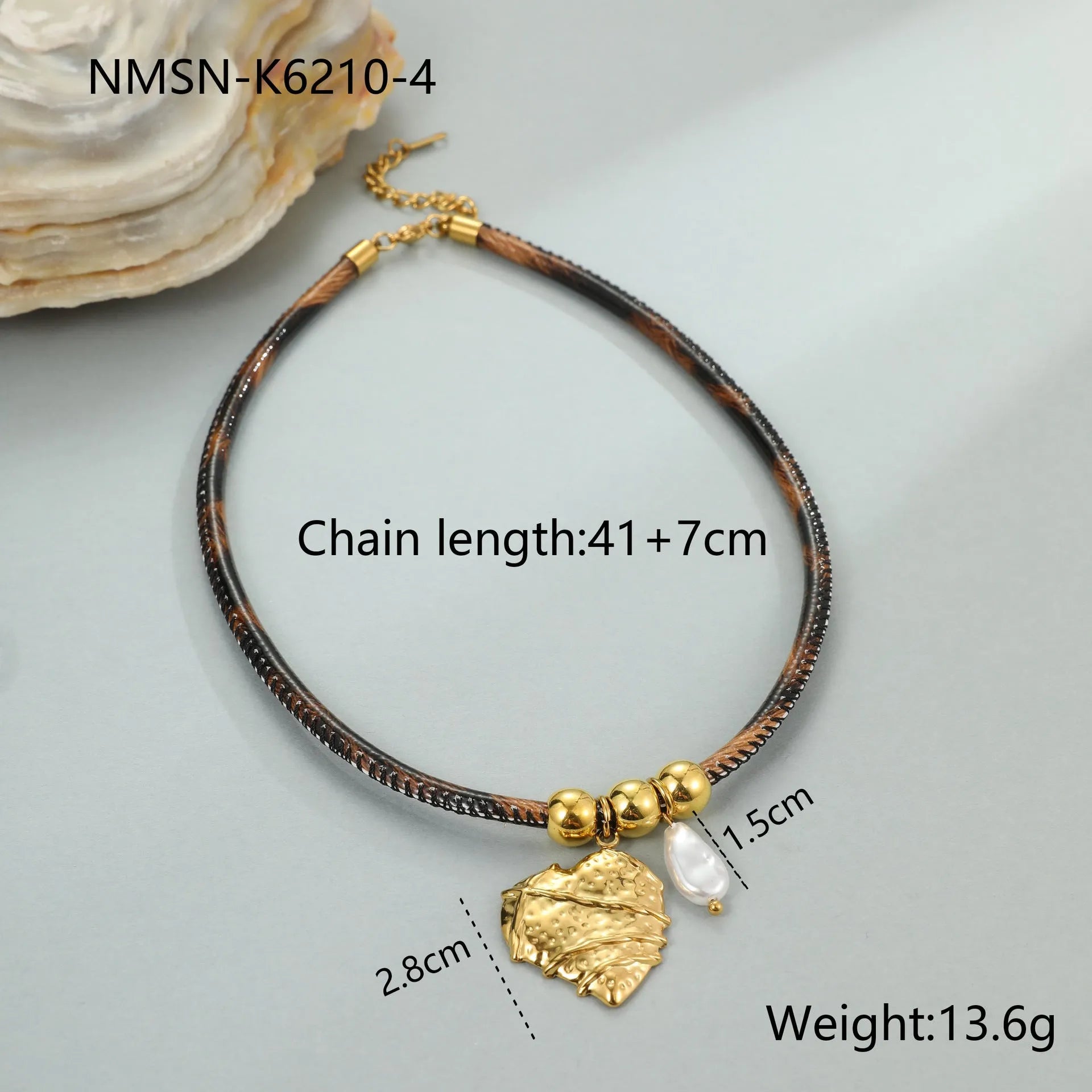 Women's geometric leopard pattern stainless steel necklace with gold electroplated finish on adjustable chain