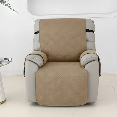 Waterproof quilted sofa cover for a Chivas massage chair in a dark coffee colour.