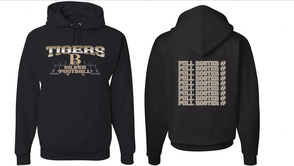 Black European-size polyester pullover hoodie with drop-shoulder sleeves and a hood.