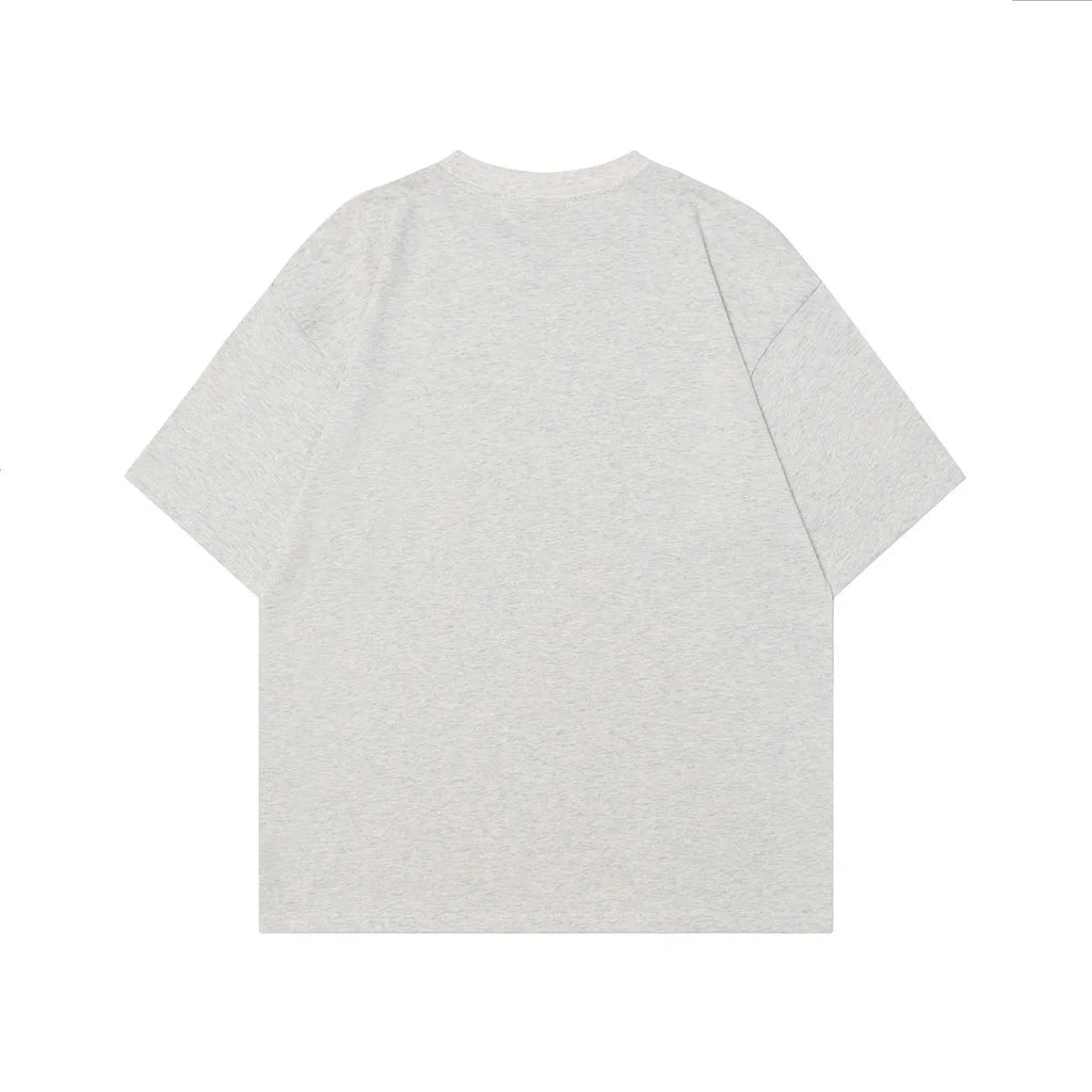 Men's grey retro character design cotton T-shirt on hanger