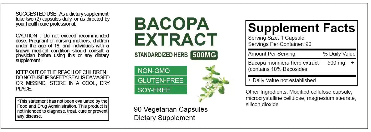 Brahman Ginseng Extract Capsules bottle with Bacopa monniera herb supplement 60 90 120 capsules
