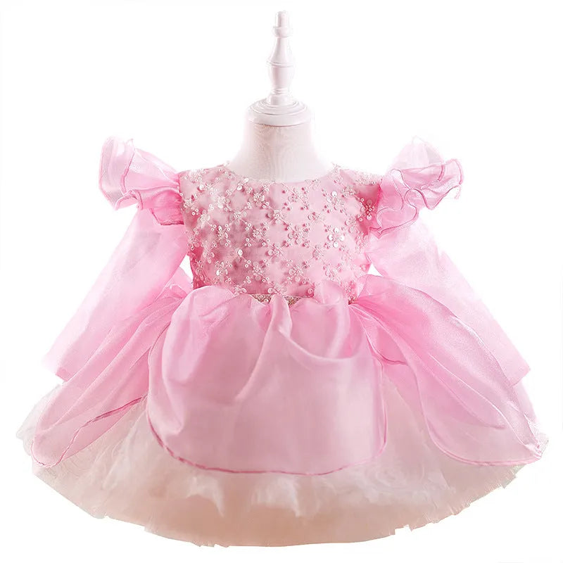 Children flounced sleeve pettiskirt birthday dress in pink MH-A102 for girls 80-160cm height