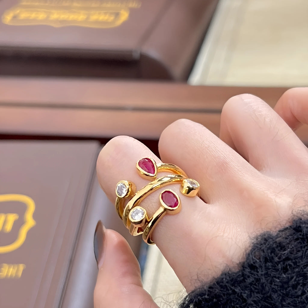 Copper double-headed diamond ring with irregular cross design in two-tone colours
