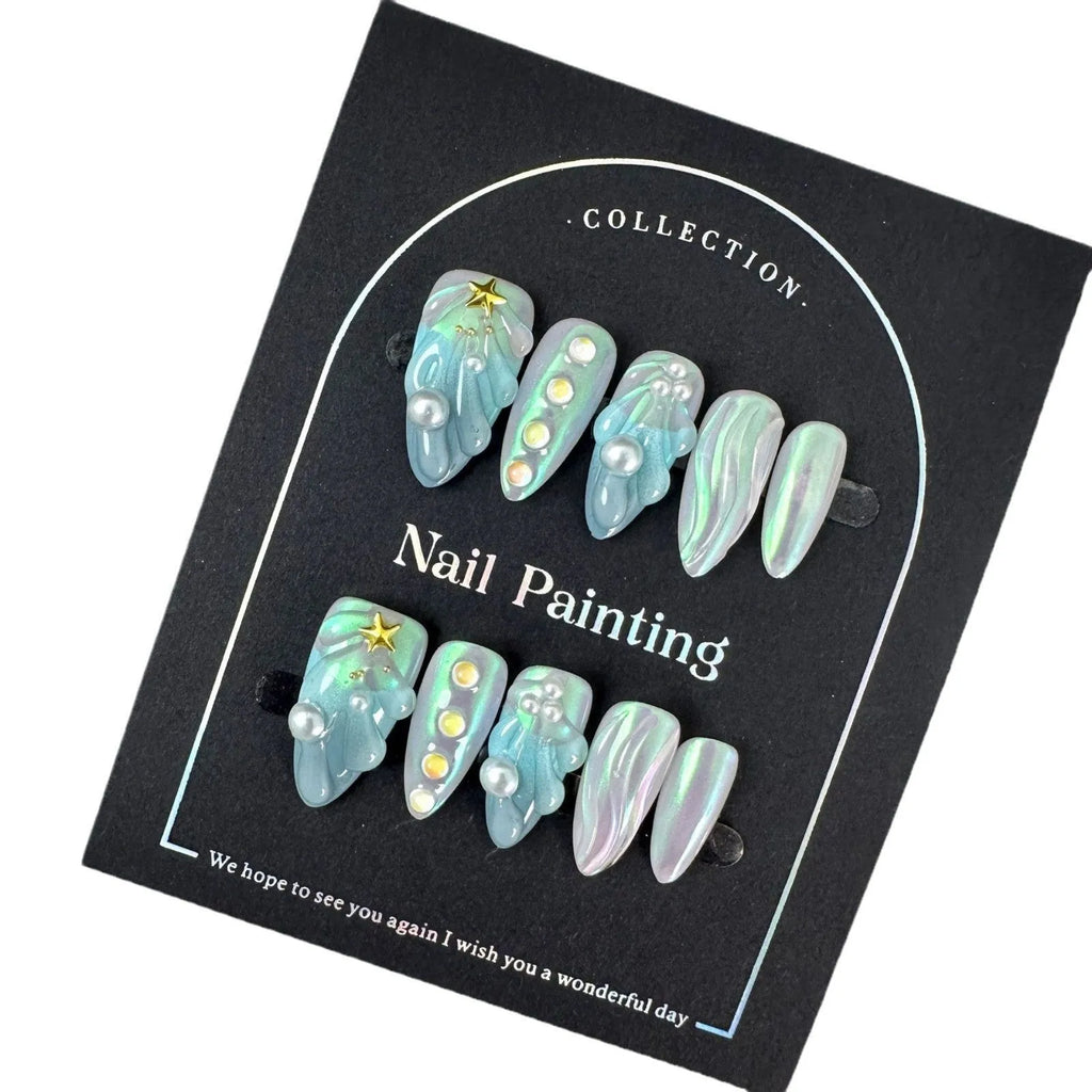 HAILANG blue plastic shell nail stickers with wearable armour tips in XS, S, M, L sizes