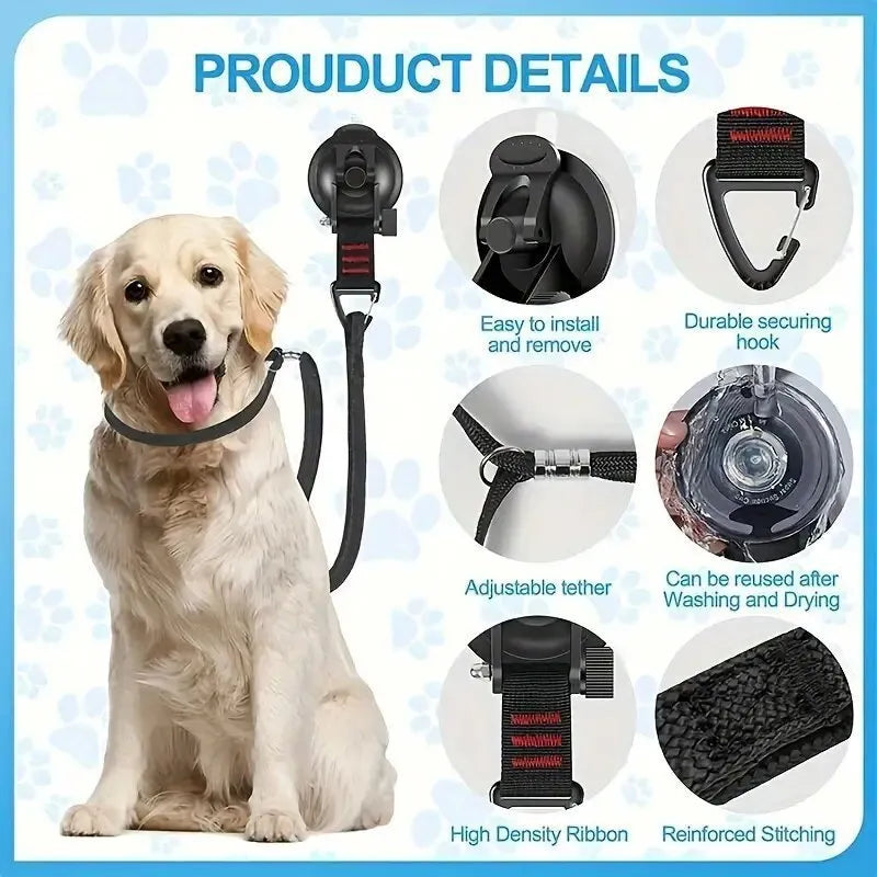 Pet bathing restraint suction cup handcuffs in black and blue with small and large suction cup sizes