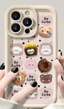 Autumn winter plush doll TPU phone case with cartoon animal design in white for Apple iPhone