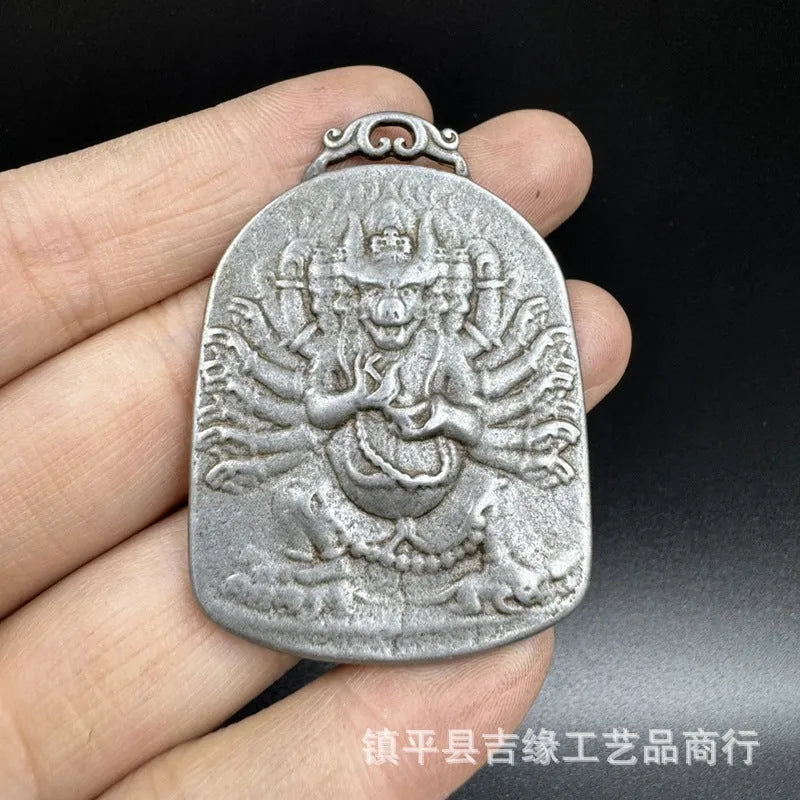 Chinese style geometric iron wall pendant with Aryaacalanatha Yamantaka colour decorative hanging