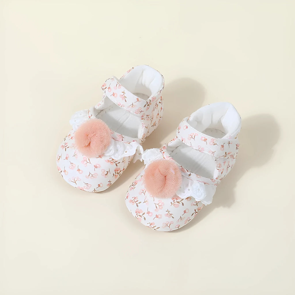 Children's cotton floral princess shoes with Velcro fastening, low top, small flower heels
