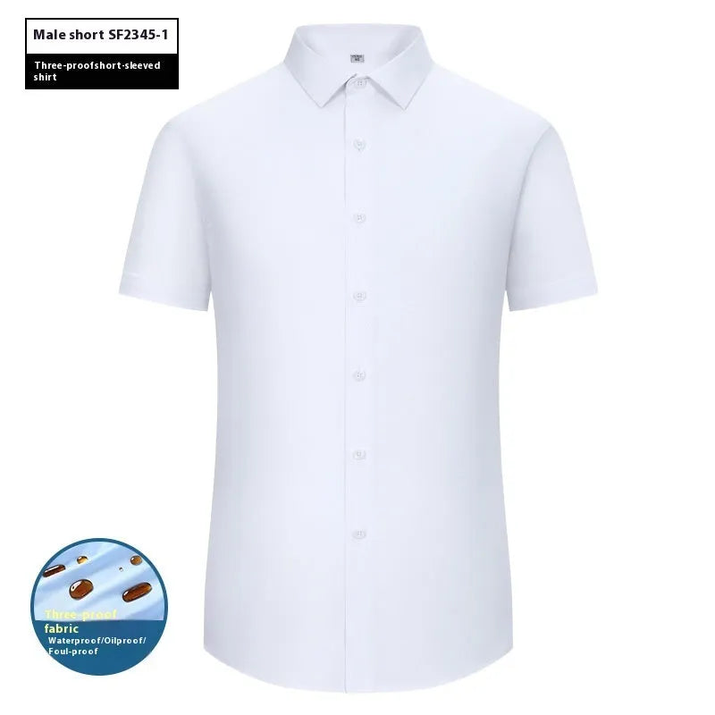 Men's slim fit bamboo fibre business shirt with square collar, shown in a solid colour.
