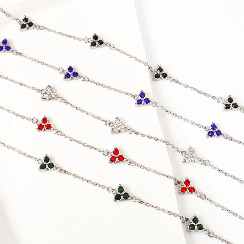 Women's geometric triangular bracelet with zircon gemstone in stainless steel gold tone or steel tone finish