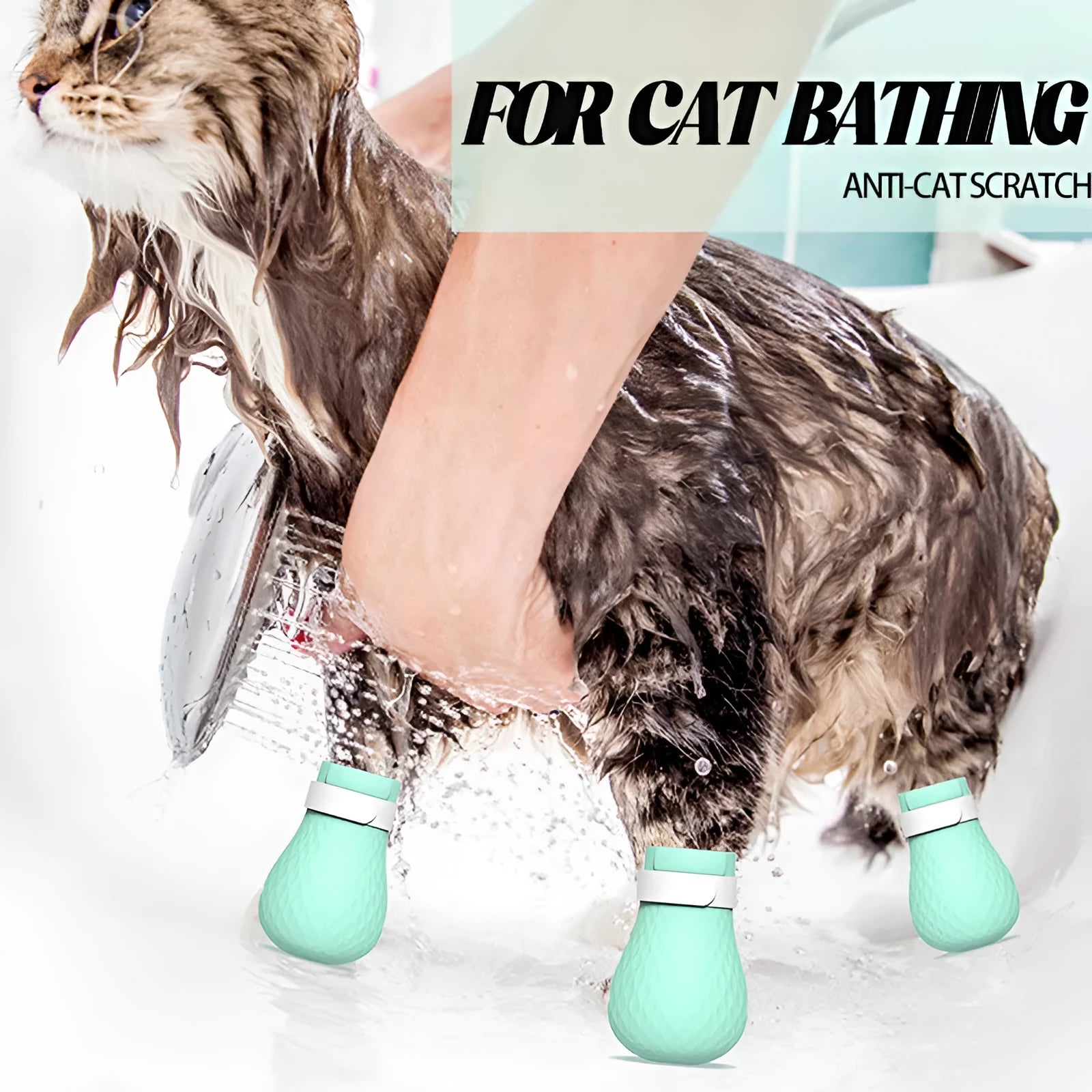 Set of four bright green silicone gloves for protecting hands from cat scratches during pet care.