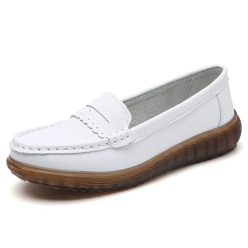 Women's breathable cutout flat shoes with tendon bottom soft sole in beige hollow style