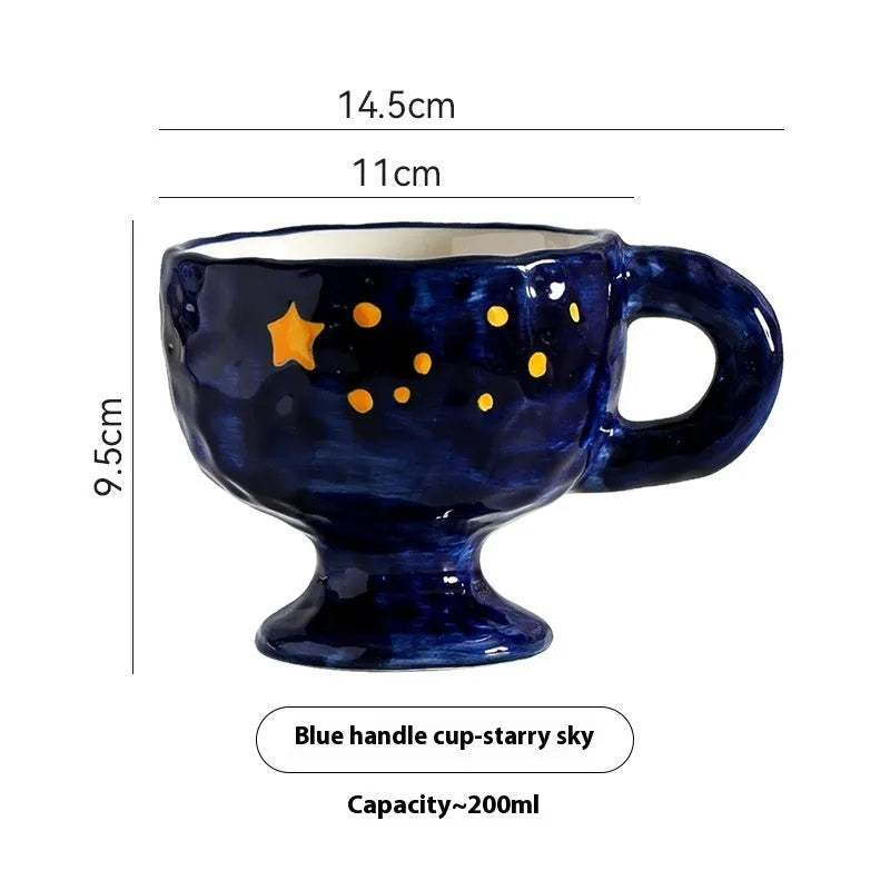 Hand-pinched irregular ceramic mug with modern minimalist design in solid colour