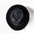 Handmade wool felt denim skull hat with conical crown for Halloween costume events