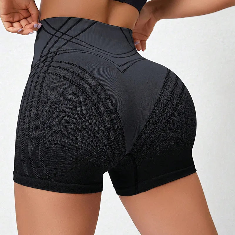 Women's high waisted gradient fitness shorts in black or brown for yoga and running