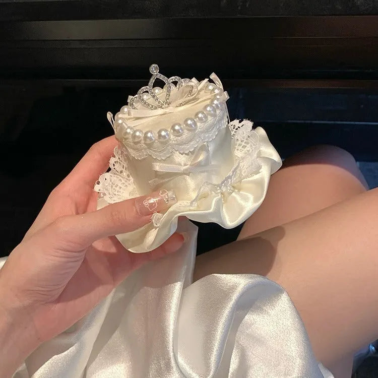 Beige cloth sweet cake duckbill hair clip barrette for women princess style close-up