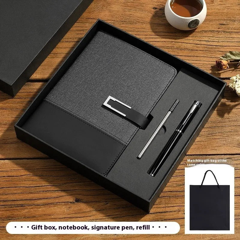 A5 leather notebook in business brown colour with wood-free paper pages and gift box packaging