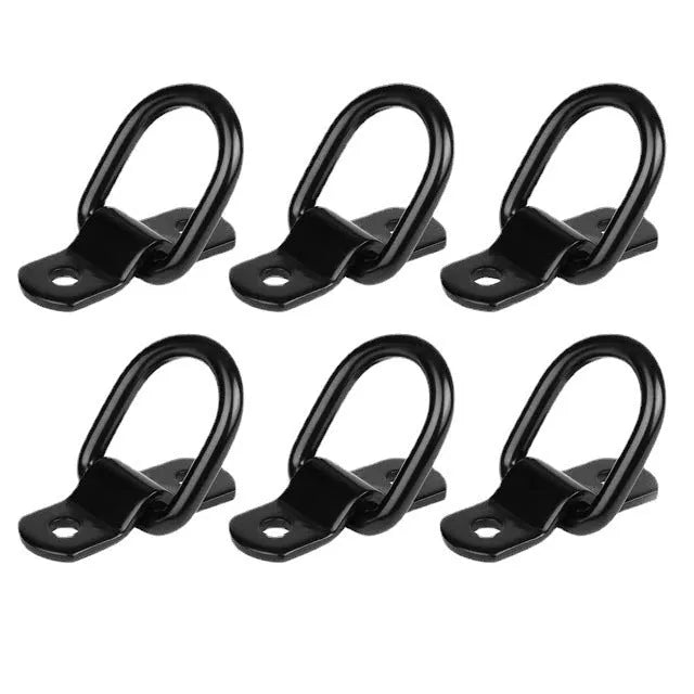 Galvanised black carbon steel pull ring floor hook for universal vehicle mounting.