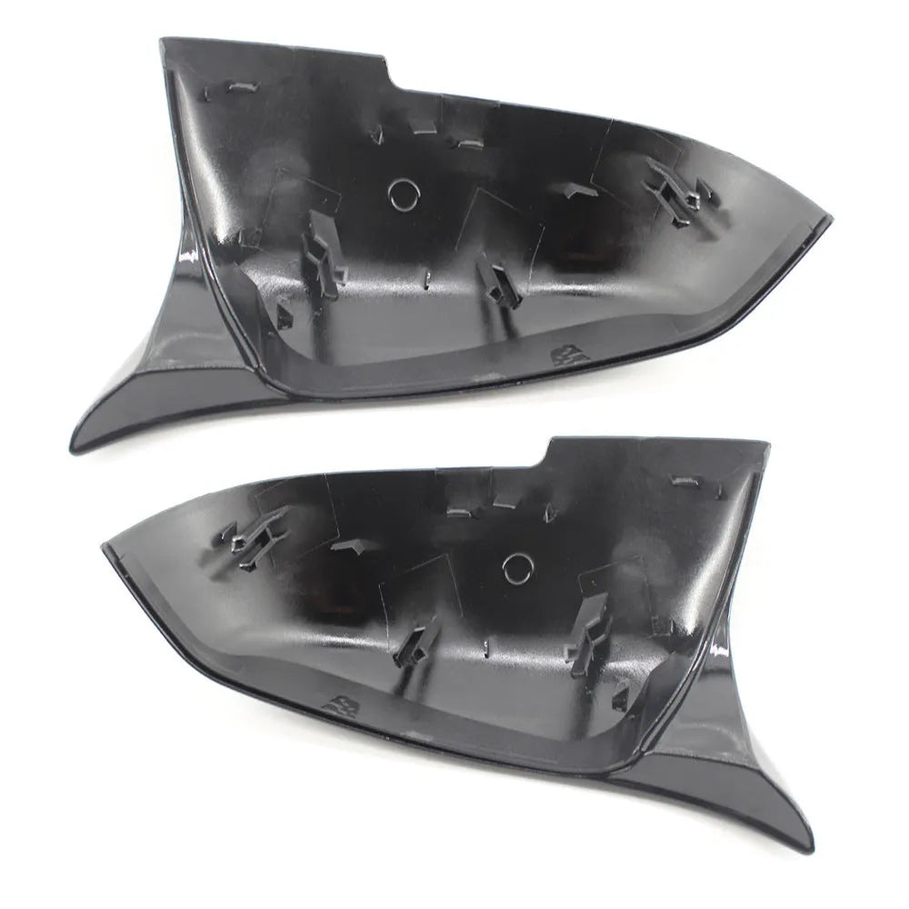 Pair of modified horn rear-view mirror shells for BMW 3 Series 4 Series in paint bright black finish