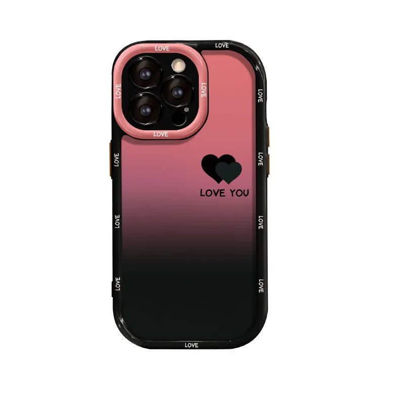 Acrylic fine hole drop-resistant phone case, cream shell with black gradient love heart design for iPhone or Huawei models
