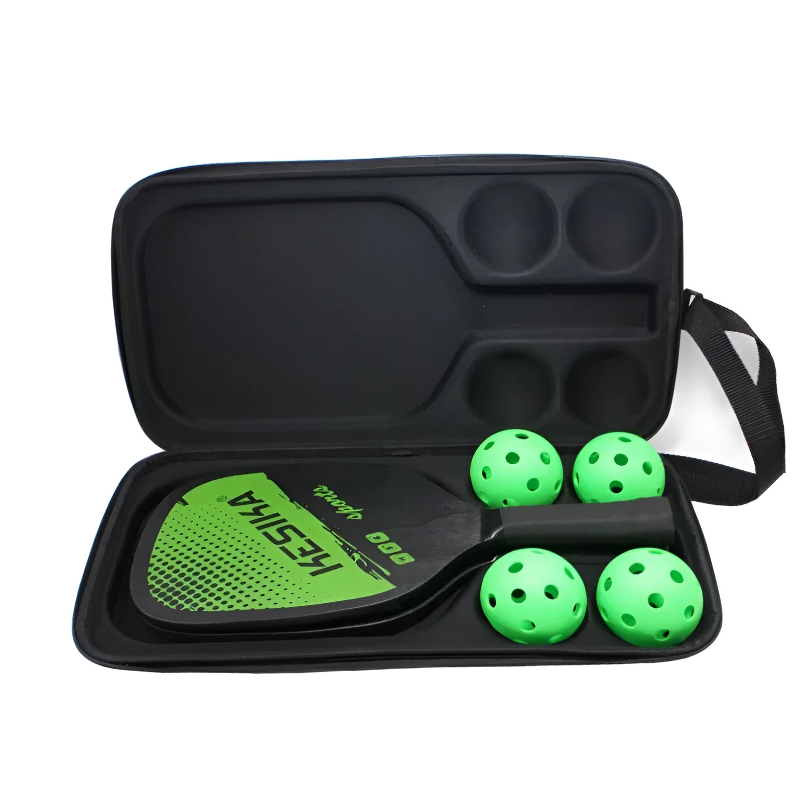 Black EVA pickleball shoulder bag for one racket and four balls, dimensions 45x25x8cm.