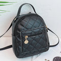 Girls' hard PU backpack with Korean embroidery in black, vertical square shape with soft carry handle