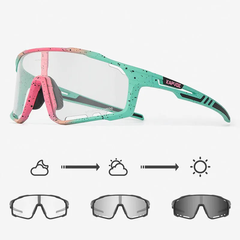 TR90 photochromic cycling sports goggles with a semi-rimless frame in one of 14 available colours.