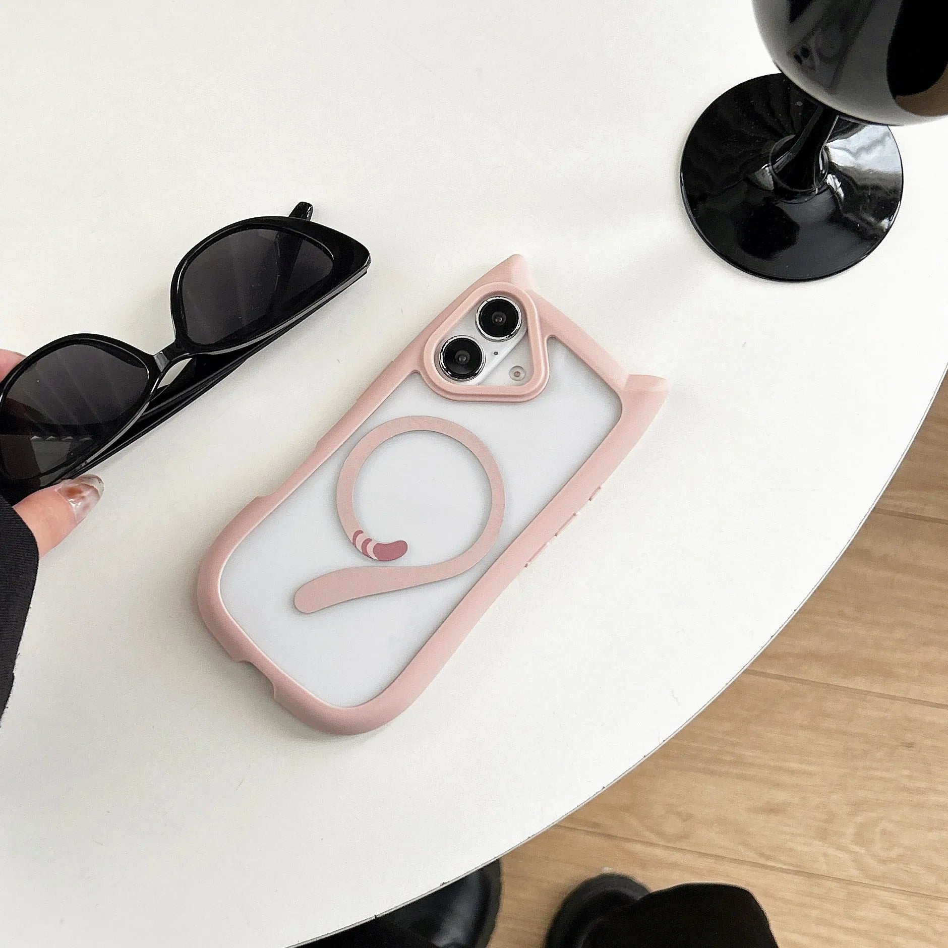 Clear acrylic TPU magnetic phone case for iPhone 17 series showing black, blue, grey and pink colour options