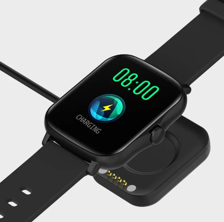 Blue smart watch with 1.7-inch touch screen on adjustable silicone strap